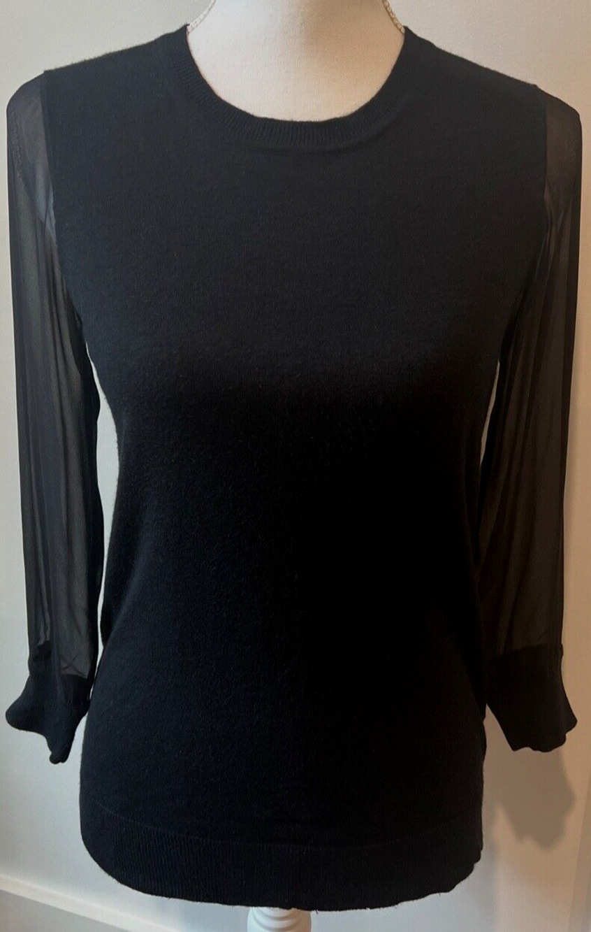 DKNY Women's PS Sweater Silk Cashmere Blend Black 3/4 Sleeve Crewneck Luxury